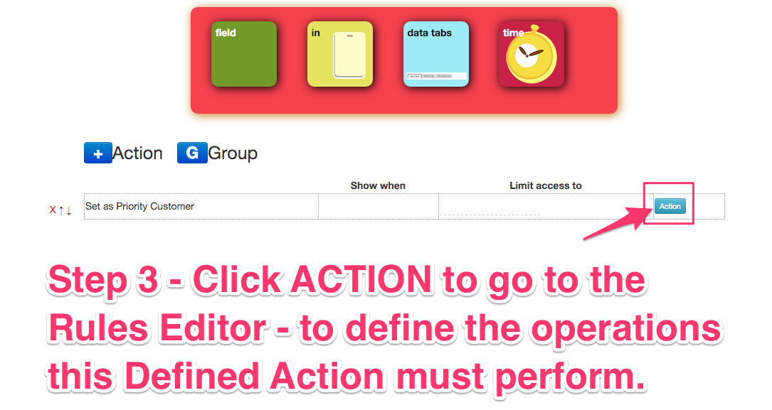 go to the item actions rules designer