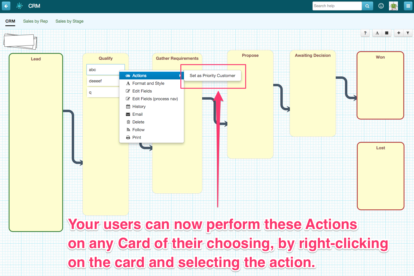 how to perform custom item actions on cards