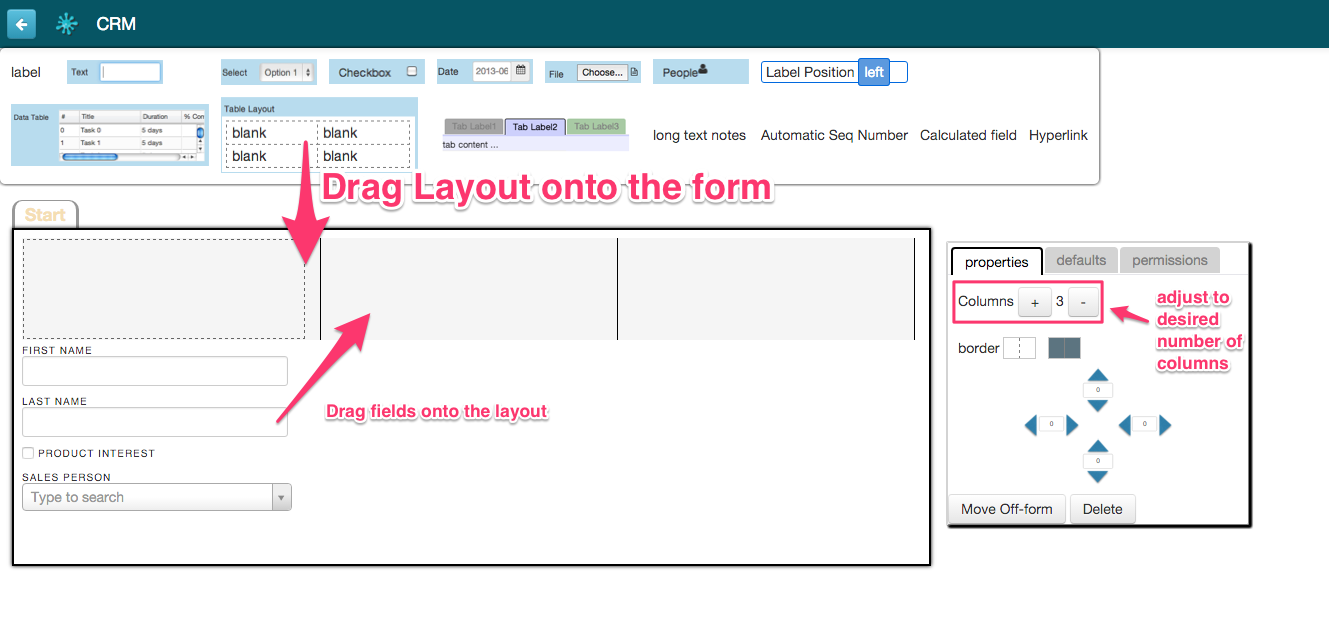 multi column field layout