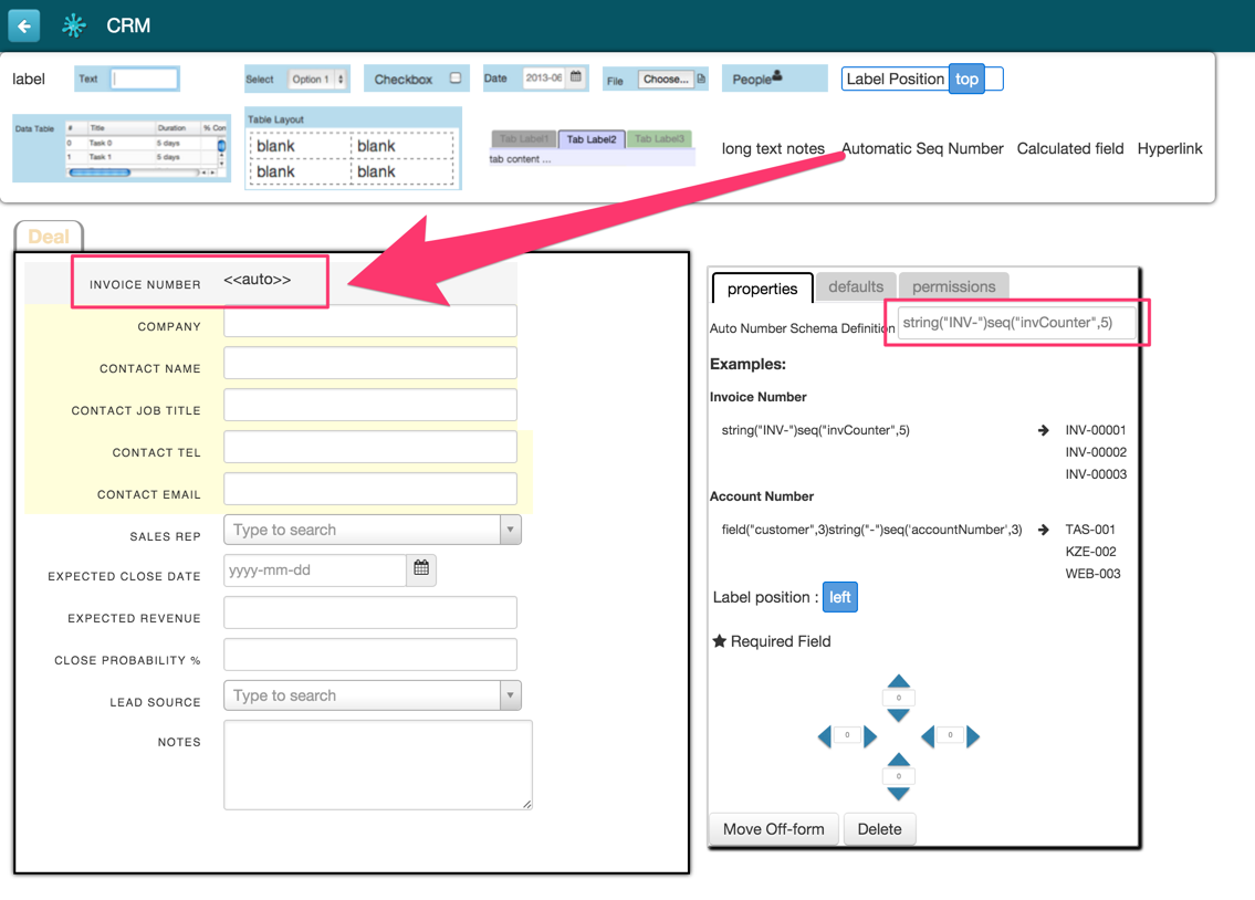 sequence number field invoice example